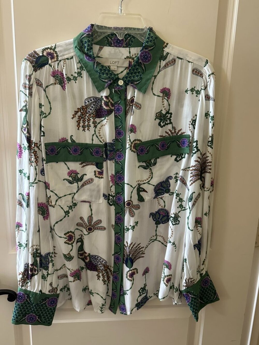 BNWT LOFT long Sleeve Bird print blouse size Large